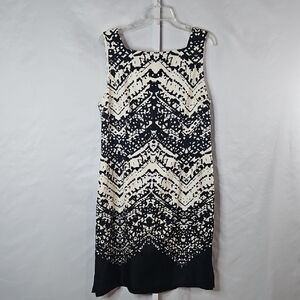 Talbots Black And Cream Abstract Silk Midi Dress Size 16
